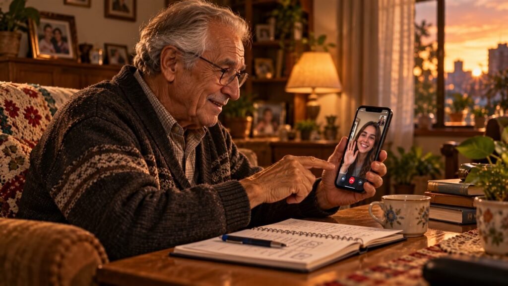 El abuelo que aprendió a usar el celular para ver a su nieta